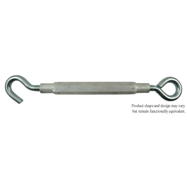 Midwest Fastener 1/2" x 12" Zinc Plated Steel Eye-Hook Turnbuckle 5PK 52362 - main